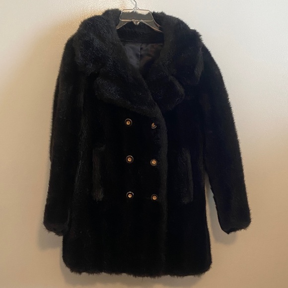 Benmor Vintage Elegant Black Faux Fur Coat M - Picture 1 of 10